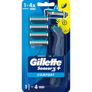 Gillette Sensor Plus Comfort, Бритва для бритья + 4 картриджа Джиллетт