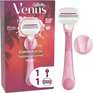 Gillette Venus ComfortGlide, Бритва для гоління для жінок + картридж Джіллет, рожевий