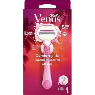 Gillette Venus ComfortGlide, Бритва для гоління для жінок + картридж Джіллет, рожевий