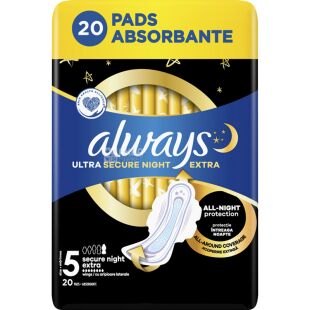 Always Ultra Secure Night Extra Quatro, 20 шт, Прокладки гигиенические Олвейс, 8 капель