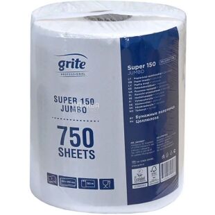 Grite Jumbo, 1 рул., Паперові рушники Гріте, 2-шарові, білі, 750 листів, 224 х 200 мм, 150 м