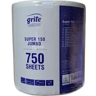 Grite Jumbo, 1 рул., Паперові рушники Гріте, 2-шарові, білі, 750 листів, 224 х 200 мм, 150 м