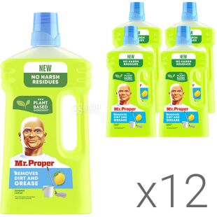 Mr Proper, Упаковка 12 шт. х 1 л, Средство моющее для пола и стен, Лимон
