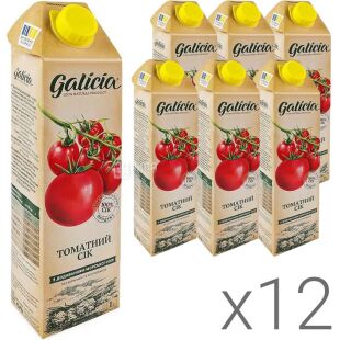 Галиция, Упаковка 12 шт. х 1 л Сок натуральный Томатный с морской солью Галиция, восстановленный