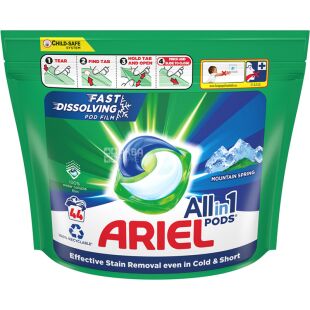 Ariel Pods All-in-1 Mountain Spring, 44 шт., Капсулы для стирки универсальные Горный источник Ариэль