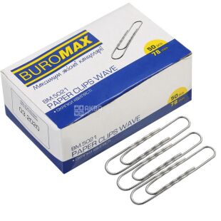 Buromax, Скрепки никелированные, рельефные, 78 мм, 50 шт.