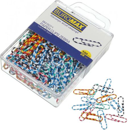 Buromax, 100 шт., 28 мм, скрепки канцелярские, Зебра, м/у