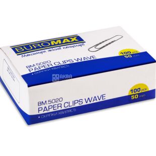Buromax, Скрепки никелированные, рельефные, 50 мм, 100 шт.