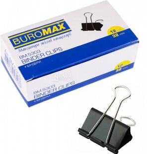 Buromax, 12 шт., 32 мм, Биндеры, Черные