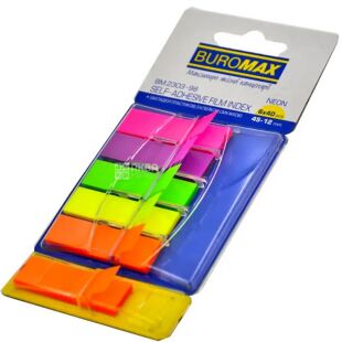 Buromax, Neon Pop-up, 5+1 блоків по 40 шт., Стікери-закладки, пластикові, з клейовим шаром, 45х12 мм