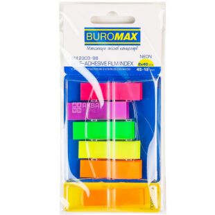 Buromax, Neon Pop-up, 5+1 блоків по 40 шт., Стікери-закладки, пластикові, з клейовим шаром, 45х12 мм
