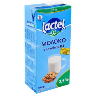 Lactel, 1 л, Молоко Лактель ультрапастеризоване, з вітаміном D, 2,5%, з клапаном