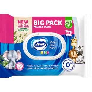 Zewa Kids, 80 шт., Влажная туалетная бумага для детей, Зева Кидс