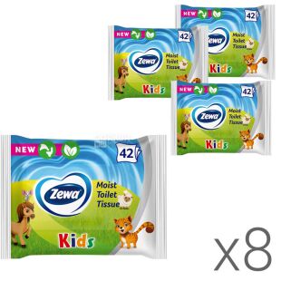  Zewa Kids, 8 упаковок по 42 листи, Туалетний папір Зева Кідс, для дітей, вологий