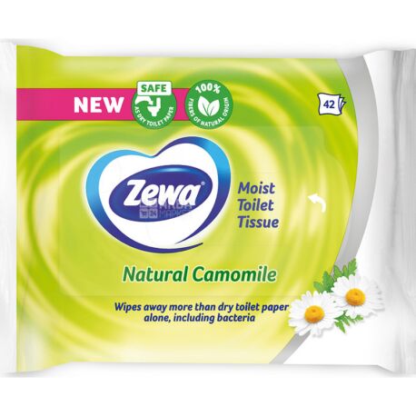 Zewa Мoist Natural Camomile, 42 листа, Влажная туалетная бумага Зева, Ромашка