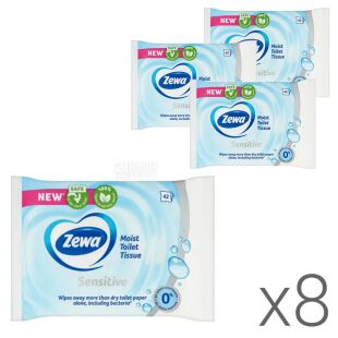Zewa Sensitive, 8 упаковок по 42 аркуші, Туалетний папір Зева, Вологий