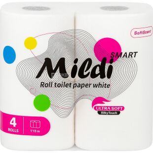 Mildi Smart, 4 рул., Туалетний папір, 2-шаровий, білий, 12,6 м