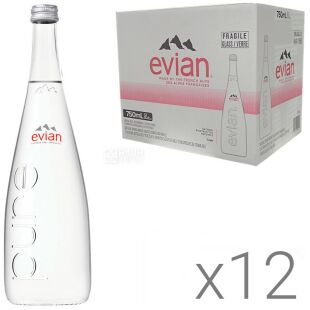 Evian, Упаковка 12 шт. х 0,75л, Евіан Вода негазована, скло