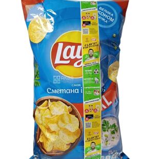 Lay's, 170 г, Картопляні чипси, Сметана та зелень