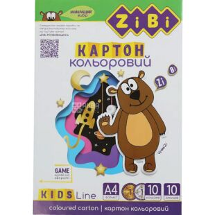 ZiBi, 10 кольорів, Картон кольоровий односторонній, 230 г/м2, А4, 210х297 мм, асорті