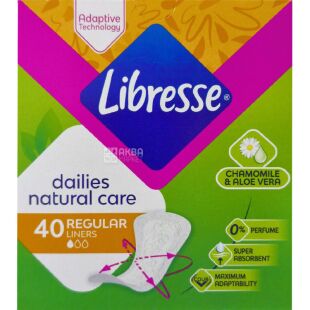 Libresse Natural Care Regular, 40 шт., Прокладки щоденні з екстрактом алое вера та ромашки