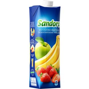 Sandora, Бананово-яблучно-полуничний, 0,95 л, Сандора, Нектар натуральний