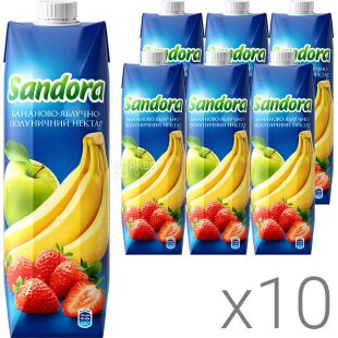 Sandora, Упаковка 10 шт. х 0,95 л, Нектар натуральний Бананово-яблучно-полуничний Сандора