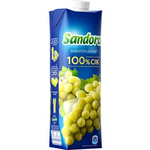 Sandora, 0,95 л, Сік натуральний Білий Виноград Сандора