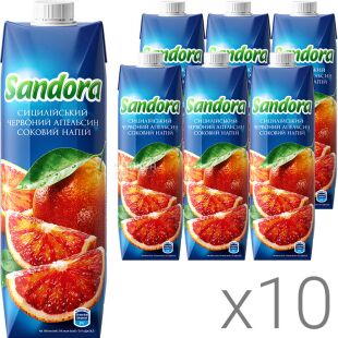 Sandora, Упаковка 10 шт. х 0,95 л, Cоковий напій Сицилійський Червоний Апельсин Сандора