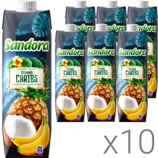 Sandora Sunny Caribs, Упаковка 10 х 0,95 л, Нектар Банан-Ананас-Кокос Сандора
