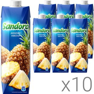 Sandora, Упаковка 10 шт. х 0,95 л, Нектар натуральний Ананасовий Сандора