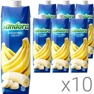 Sandora, Упаковка 10 шт. х 0,95л, Нектар натуральный Банановый с мякотью Сандора