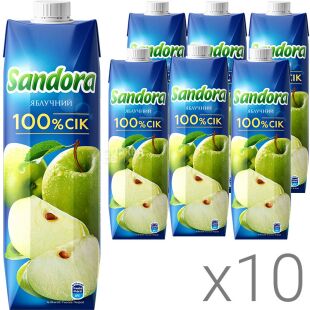 Sandora, Упаковка 10 шт. х 0,95 л, Сік натуральний Яблучний 100% Сандора