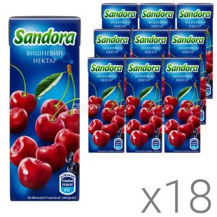 Sandora, Упаковка 18 шт. х 200 мл, Нектар Вишневый натуральный Сандора, с трубочкой