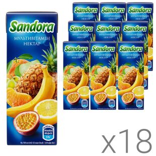 Sandora, Упаковка 18 шт. х 200 мл, Нектар Мультивитамін Сандора, з трубочкою