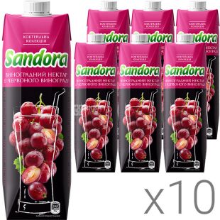 Sandorа Коктейльна колекція, Упаковка 10 х 0,95 л, Нектар з червоного Винограду Сандора