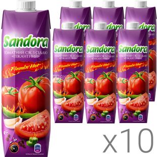 Sandora Flamin Hot, Упаковка 10 шт. х 0,95 л, Сік Томатний з сіллю Пікантний Сандора