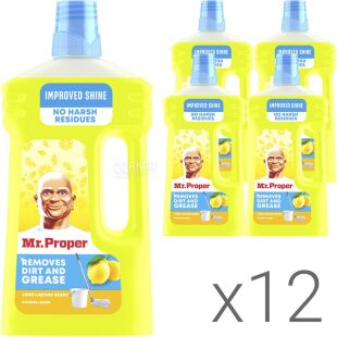 Mr Proper, Упаковка 12 шт. х 1 л, Средство моющее для пола и стен, Лимон