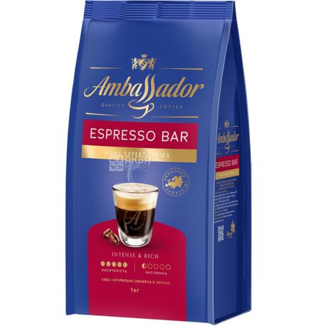 Ambassador Espresso Bar, 1 кг, Кофе в зернах темная обжарка Амбассадор, купаж