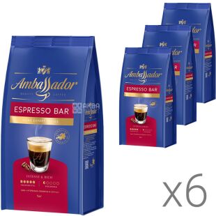 Ambassador Espresso Bar, Упаковка 6 шт. х 1 кг, Кава в зернах темного обсмаження Амбассадор, купаж
