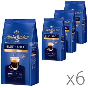 Ambassador Blue Label, Упаковка 6 шт. х 1 кг, Кава в зернах середнього обсмаження Амбассадор, купаж
