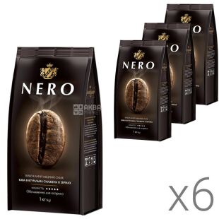 Ambassador Nero, Упаковка 6 шт. х 1 кг, Кава в зернах темного обсмажування Амбассадор, купаж