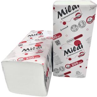 Mildi Pro Expert, 200 аркушів, Рушник паперовий 2-шарові Мілді, V-складання, білі, 210 х 230 мм