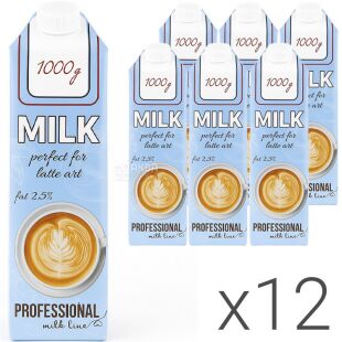 PROFESSIONAL line, Упаковка 12 шт. х 1 л, Профешнл лайн, Молоко для кавових напоїв, ультрапастеризоване, 2,5%