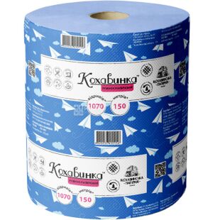 Кохавинка, 1 рул., Паперові рушники, 1-шарові, сині, 150 м, 1050 аркушів, 200х142 мм