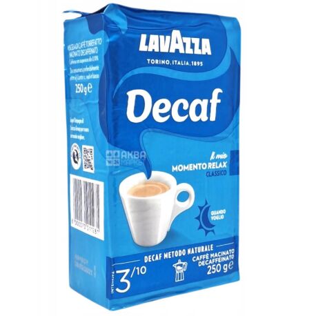 Lavazza, Decaffeinato, 250 г, Кофе Лавацца, Декаффеинато, средней обжарки, молотый без кофеина