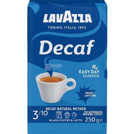 Lavazza, Decaffeinato, 250 г, Кофе Лавацца, Декаффеинато, средней обжарки, молотый без кофеина