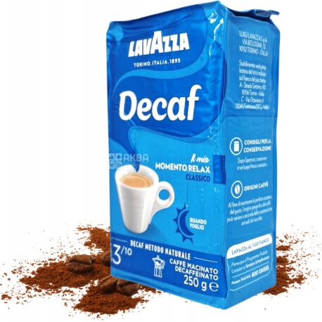 Lavazza, Decaffeinato, 250 г, Кофе Лавацца, Декаффеинато, средней обжарки, молотый без кофеина