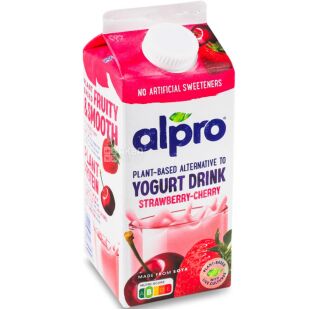 Alpro Yogurt drink, 755 г, Йогурт соєвий ферментований з Полунично-Вишневим смаком Алпро 