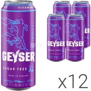 Geyser Sugar-free, Упаковка 12 шт. х 500 мл, Энергетический напиток Гейзер, без сахара, ж/б